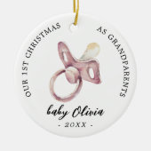 おしゃれな女の子の初めてのクリスマス祖父母の写真 セラミックオーナメント (正面)