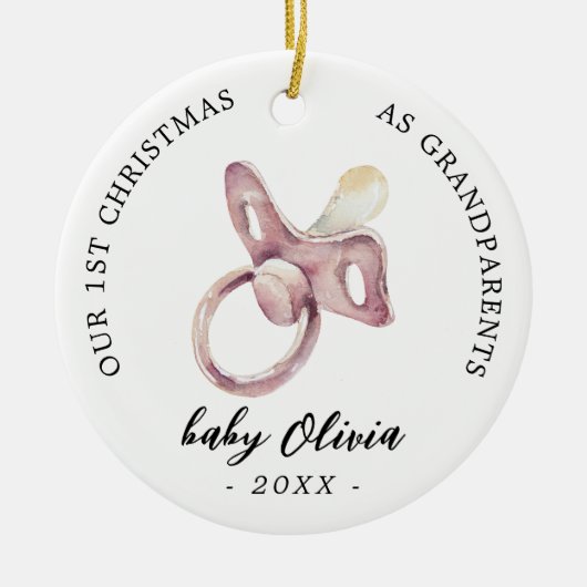 おしゃれな女の子の初めてのクリスマス祖父母の写真 セラミックオーナメント (正面)