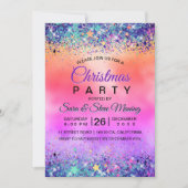 おしゃれな女の子の虹色のユニコーンのグリッタークリスマス 招待状 (正面)
