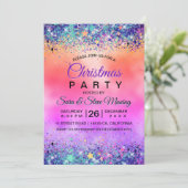 おしゃれな女の子の虹色のユニコーンのグリッタークリスマス 招待状 (スタンド正面)