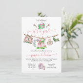 おしゃれな女の子の衣類ライン 赤ちゃん歓迎会 招待状 (スタンド正面)