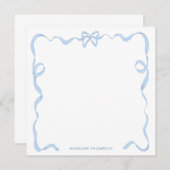 おしゃれな女の子の赤ちゃん青いリボン飾り枠 ノートカード (正面/裏面)