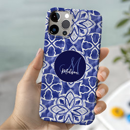 おしゃれな女の子向けの青みがかったグレー＋イニシャルモノグラム Case-Mate iPhone 14ケース