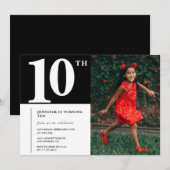 おしゃれな女子の写真入りブラック10歳の誕生日招待状 招待状 (正面/裏面)