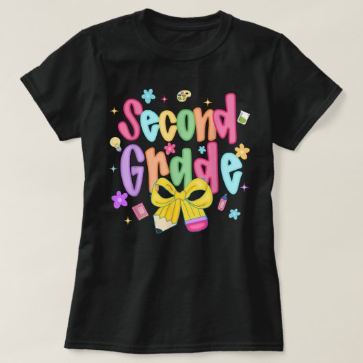 おしゃれな女子の小学2年生の先生 Tシャツ (デザイン正面)