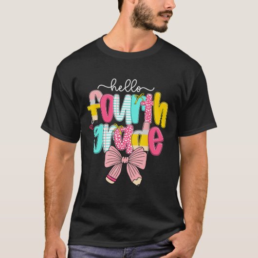 おしゃれな女子の4年生の先生のキュートなりぼん バック Tシャツ (正面)