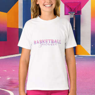 おしゃれな女子バスケットボール ピンクの文字 Tシャツ
