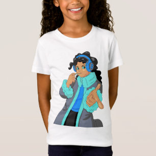 おしゃれな女子高生 ヘッドホン ヘッドセット 音楽 Tシャツ