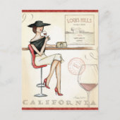 おしゃれな女性がワインを飲む ポストカード (正面)