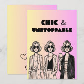 おしゃれな女性のためのカード - 大胆でトレンディ 招待状 (正面/裏面)