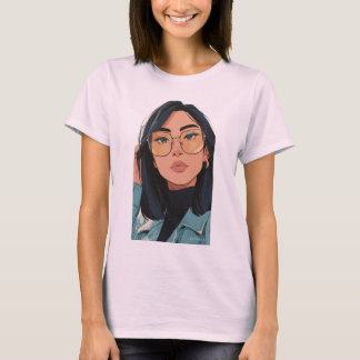 おしゃれな女性のイラスト | トレンディーファッション Tシャツ
