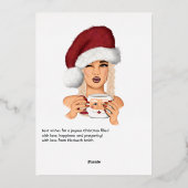 おしゃれな女性のサンタクリスマス 箔シーズンカード (裏面)