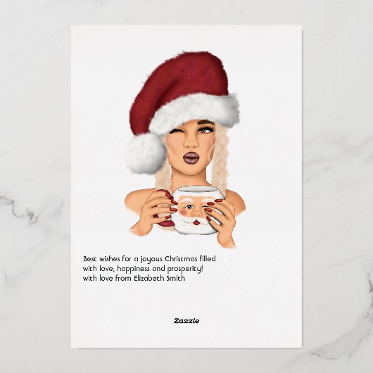 おしゃれな女性のサンタクリスマス 箔シーズンカード (裏面)