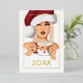 おしゃれな女性のサンタ クリスマス 箔シーズンカード (立ち正面)