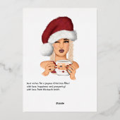 おしゃれな女性のサンタ クリスマス 箔シーズンカード (裏面)