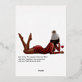 おしゃれな女性のレッドバイソンプリントクリスマス 箔シーズンカード (裏面)