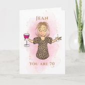 おしゃれな女性の70歳の誕生日お祝いイラストデザイン カード (正面)
