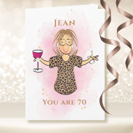 おしゃれな女性の70歳の誕生日お祝いイラストデザイン カード