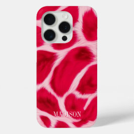 おしゃれな女性向けのピンクと赤のヒョウ柄の動物柄のカスタムデザイン iPhone 15 PROケース