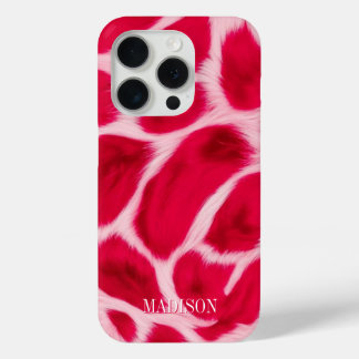 おしゃれな女性向けのピンクと赤のヒョウ柄の動物柄のカスタムデザイン iPhone 15 PROケース