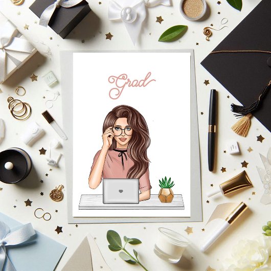 おしゃれな女性 現代の卒業祝い 招待状