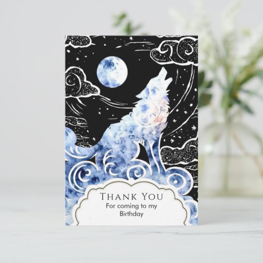 おしゃれな子供のオオカミの誕生日 サンキューカード (スタンド正面)