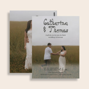 おしゃれな安っぽくない2枚の写真が入るラスティックな結婚式 ポストカード