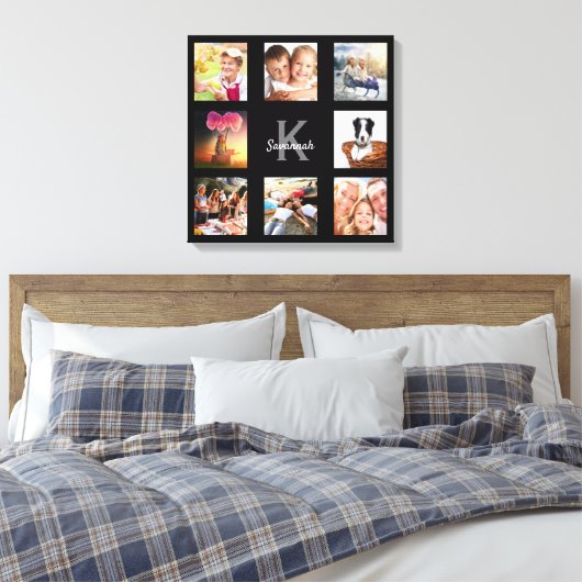 おしゃれな家族のイニシャル ブラック ユニーク キャンバスプリント (インサイチュ (寝室))