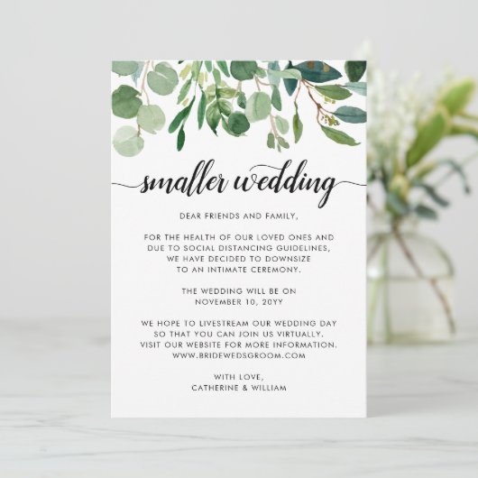 おしゃれな小さな結婚式　規模縮小　計画変更　植物の葉 案内状 (スタンド正面)