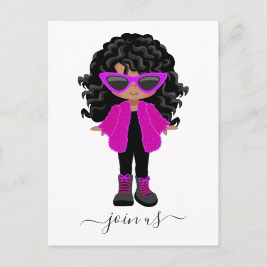 おしゃれな小さな黒い女の子のパーティー招待状 ポストカード (正面)