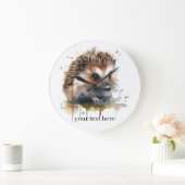 おしゃれな小動物：水彩のハリネズミ, オーダーメイド ラージ壁時計 (ホーム)