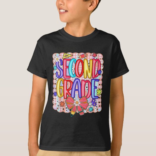 おしゃれな小学生 2年生の女子のためのバックトゥスクール Tシャツ (正面)