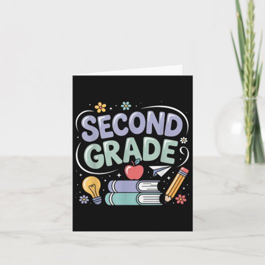 おしゃれな小学2年生の新学期 2年生の先生 カード (正面)