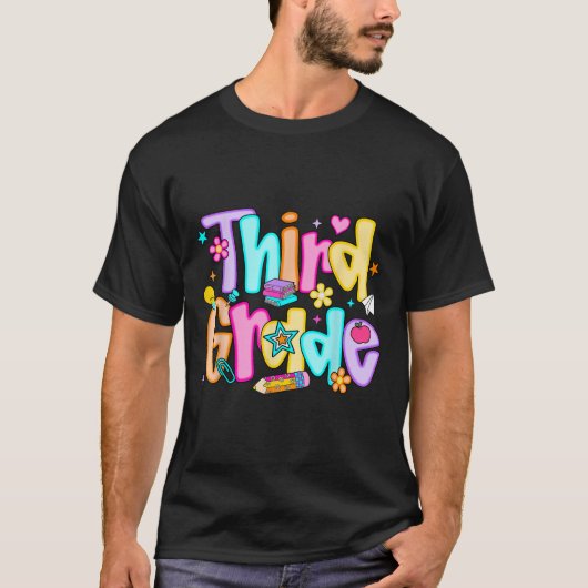 おしゃれな小学3年生の新学期 3年生の先生 Tシャツ (正面)