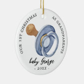 おしゃれな少年初めてのクリスマス祖父母の写真 セラミックオーナメント (右)