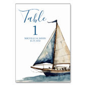 おしゃれな帆船をモチーフにした海辺のウェディングウォーターカラー テーブルナンバー (正面)