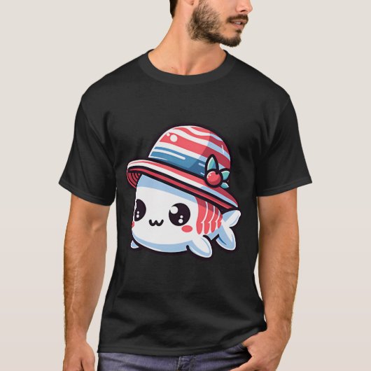 おしゃれな帽子の魚 Tシャツ (正面)