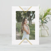 おしゃれな幾何学模様のゴールドフレーム写真 卒業のお知らせ 招待状 (スタンド正面)