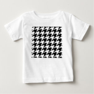 おしゃれな幾何学模様のブラックアンドホワイトのハウンドトゥースパターン ベビーTシャツ
