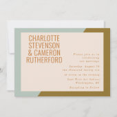 おしゃれな幾何学模様のライトブルーとオリーブのウェディング 招待状 (正面)