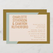 おしゃれな幾何学模様のライトブルーとオリーブのウェディング 招待状 (正面/裏面)