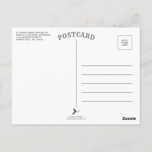 おしゃれな幾何学模様のローズゴールド箔の花柄 ウェディング ポストカード (裏面)