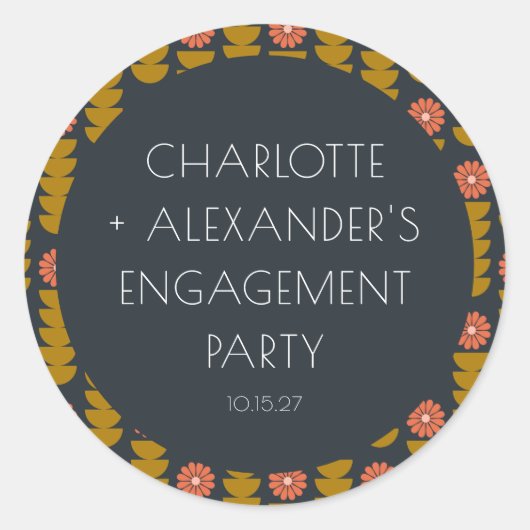 おしゃれな幾何学模様の花柄カスタムエンゲージメントパーティー ラウンドシール (正面)