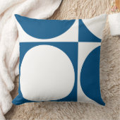 おしゃれな幾何学模様の青と白の円と四角 クッション (ブランケット)