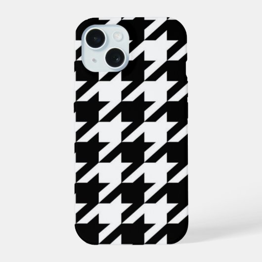 おしゃれな幾何学模様の黒と白の千鳥格子 iPhone 15ケース (裏面)