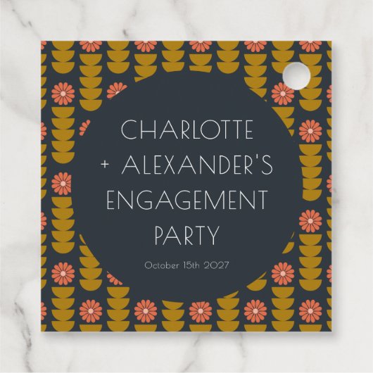 おしゃれな幾何学的な花のカスタムエンゲージメントパーティー フェイバータグ (裏面)