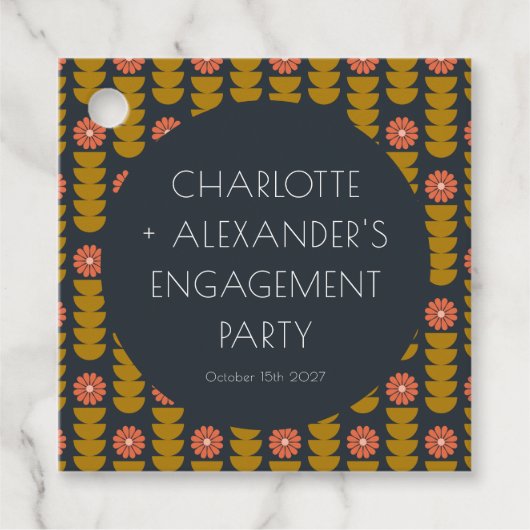 おしゃれな幾何学的な花のカスタムエンゲージメントパーティー フェイバータグ (正面)