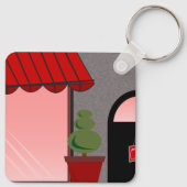 おしゃれな店舗の赤いブラックのトピアリー オープン キーホルダー (裏面)