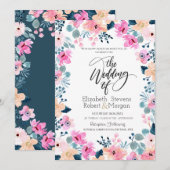 おしゃれな庭のピンクの花の結婚式の招待状 招待状 (正面/裏面)