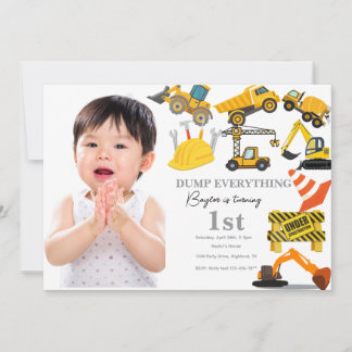 おしゃれな建設業の1歳の男の子の誕生日パーティーの招待状 招待状